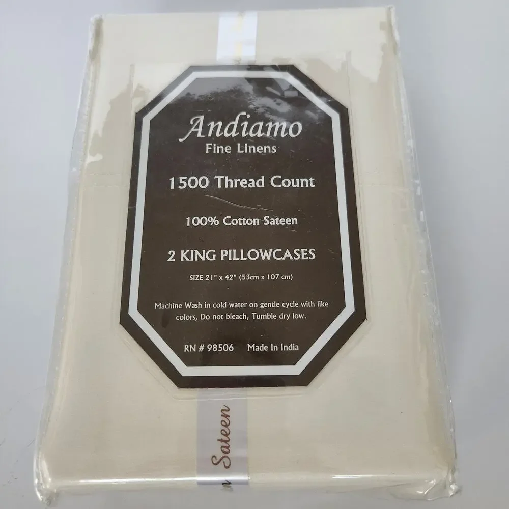 1500 Thread Count Luxury Egyptian Cotton Sateen 2 King Pillowcases NOS Ivory
